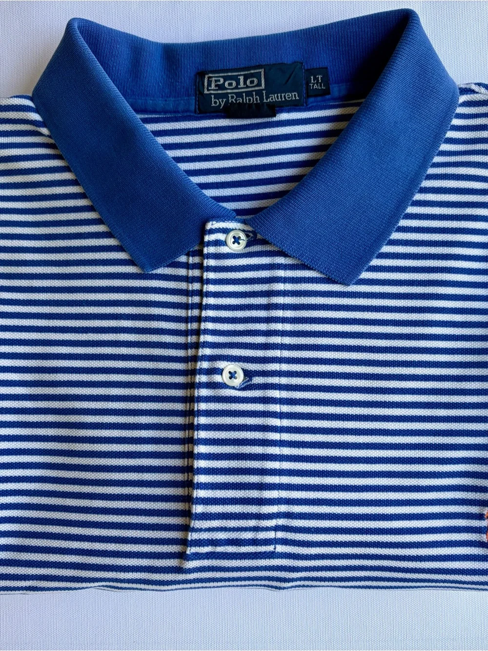Vintage 90s Polo Ralph Lauren Blue & White Striped Polo Shirt